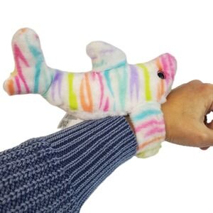 The Petting Zoo Rainbow Tiger Shark Plush Bracelet Wearable Wrist Plush 8" Cute